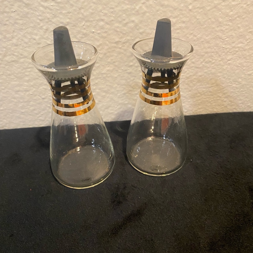 Vintage Pyrex Glass Salt & Pepper Set with Gold Trim